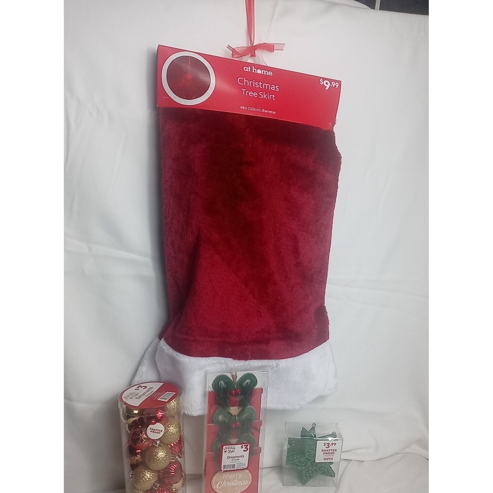 Christmas Tree Skirt & Ornament Lot At Home 48 Inch Tree Skirt Holiday Lot Of‎ 4